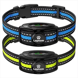 laptom smart bark collars (blue/yellow stripe models) with led indicators - electronic vocal recognition training devices for canine bark control