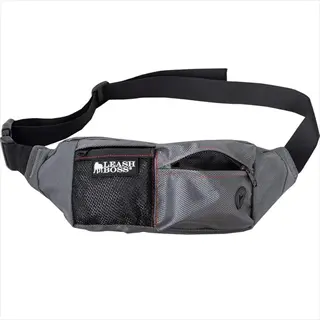 leashboss gray dog treat pouch waist pack with multiple pockets and adjustable strap for training