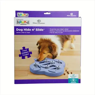 nina ottosson outward hound dog hide n' slide dog puzzle toy with collie finding hidden treats - interactive boredom prevention system