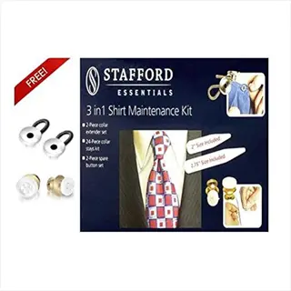 stafford essentials 3-in-1 shirt maintenance kit - collar maintenance kit with collar extenders, 24 collar stays, and spare buttons for dress shirts
