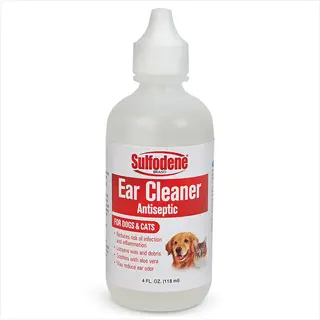 sulfodene 4 fl oz dog ear cleaner bottle for dogs & cats, antiseptic formula reduces infection risk, loosens wax and debris, soothes with aloe vera